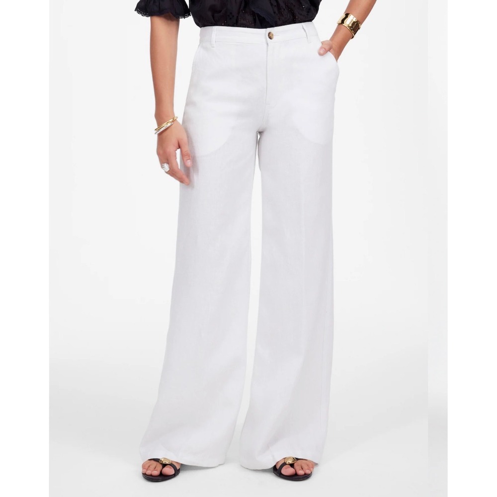 Madewell The Zoe Relaxed Wide Pant White 100% Linen NV126 Size 4 Coastal Capsule